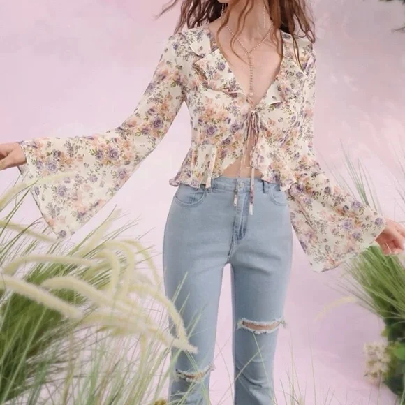 SHEIN Tie Front Floral Kimono - Picture 2 of 5